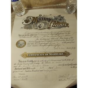 Vintage Marriage License 1928, Cincinatti Ohio, The Smiths, Columbia Church
